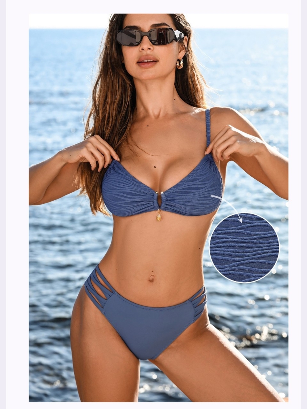 (NWT) Cupshe Ripple Effect Blue Bikini Set